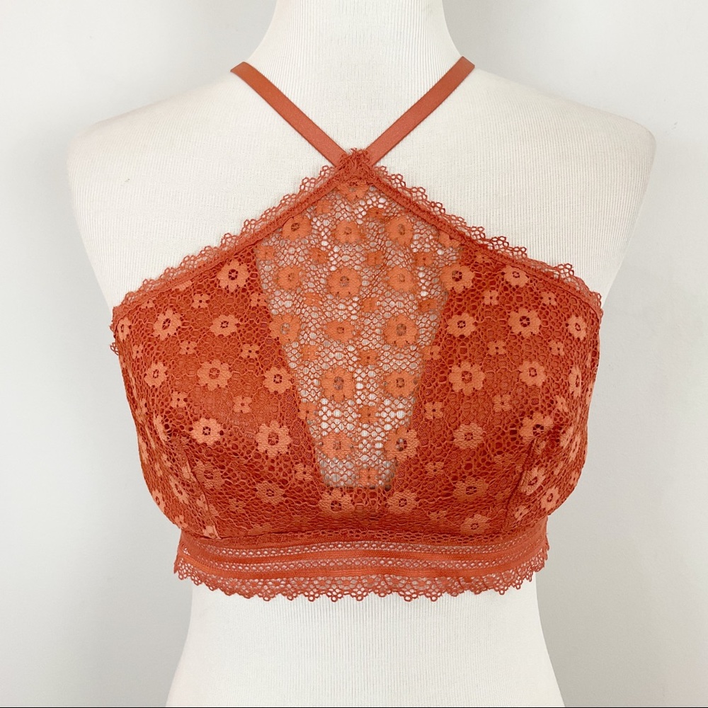 Lace Halter Bralette in Rust
